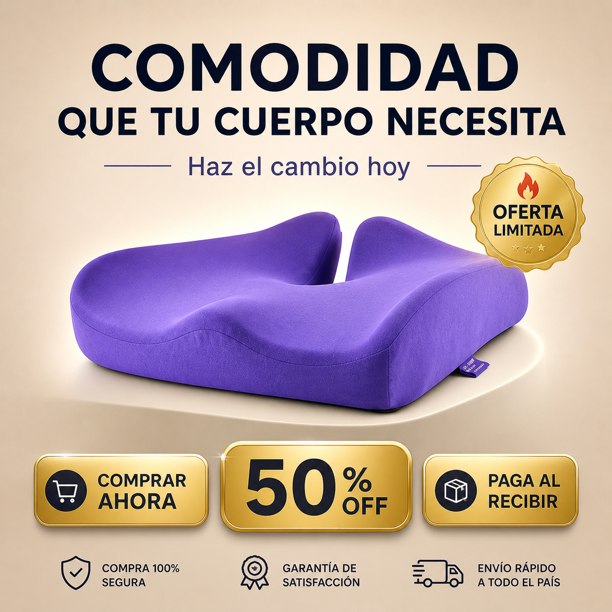 Cojín Ortopédico Premium Cobrevida para Alivio de la Presión en el Coxis, Ciática & Antihemorroides