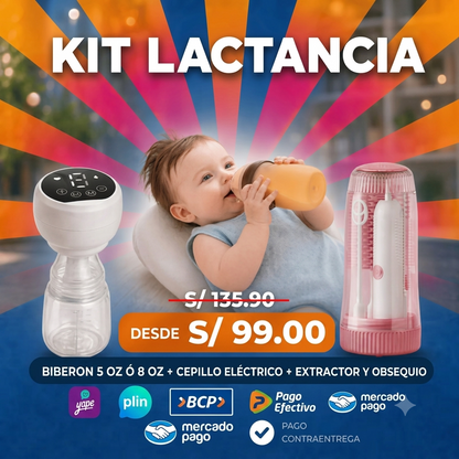 KIT LACTANCIA BIBERÓN,EXTRACTOR Y LIMPIADOR ELÉCTRICO + GRATIS BOLSAS RECOLECTORAS