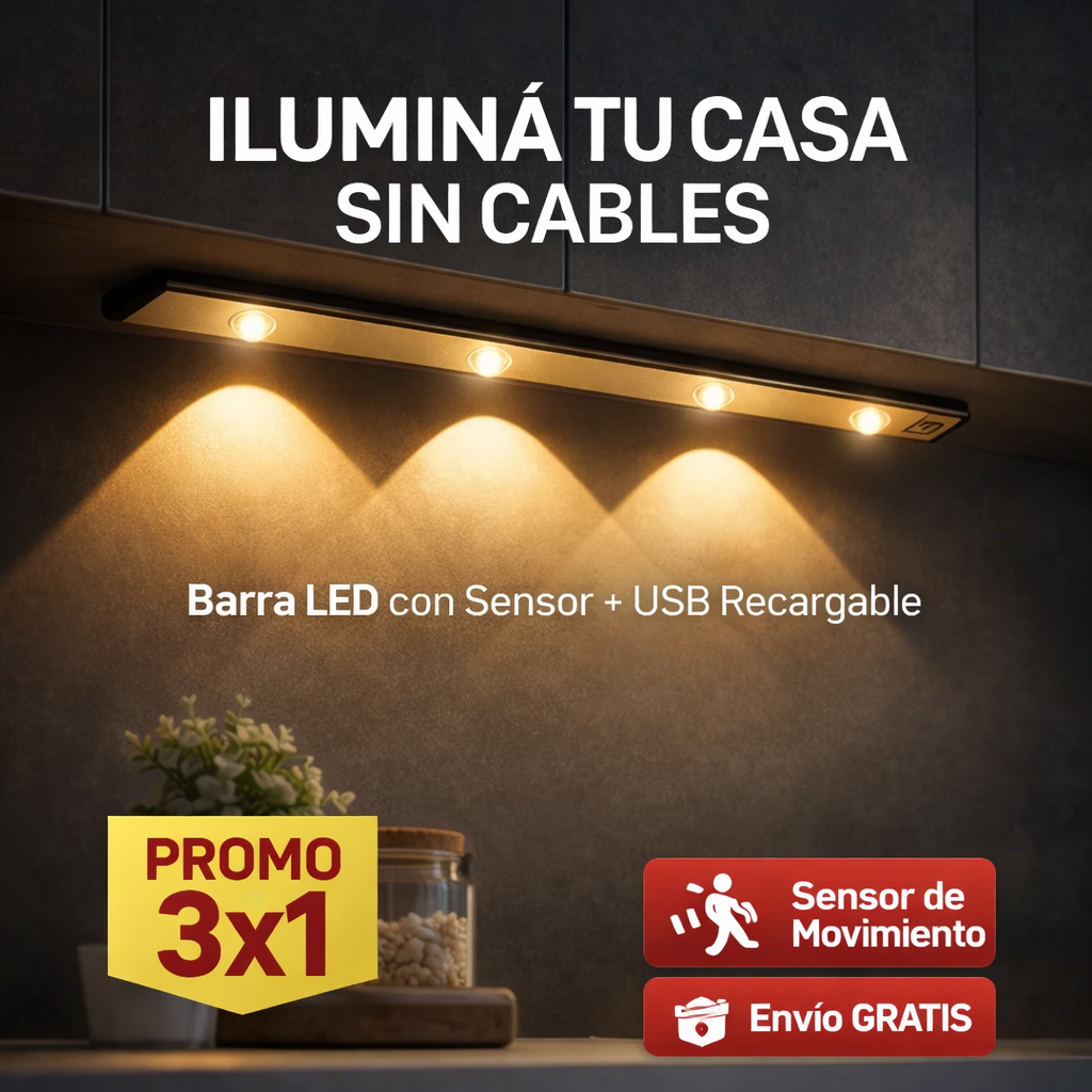 ¡PROMO 3X1! Barra Led con Sensor Movimiento de 40 cm